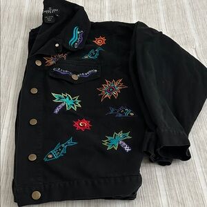 Carole Little Black ladies Jacket with Colorful Embroidery
